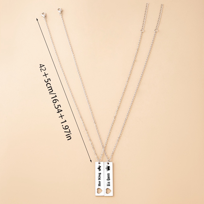 Kalung Pasangan Keren Hip Hop King Queen Stainless Steel Persegi Panjang Rantai Salib Hadiah Hari Valentine
