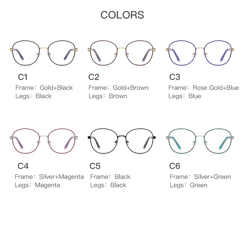 (YUZHU) Asli Logam Pribadi Bingkai Bulat Anti Cahaya Biru Kacamata CP Cat Permen Warna Optik Eyeglasses