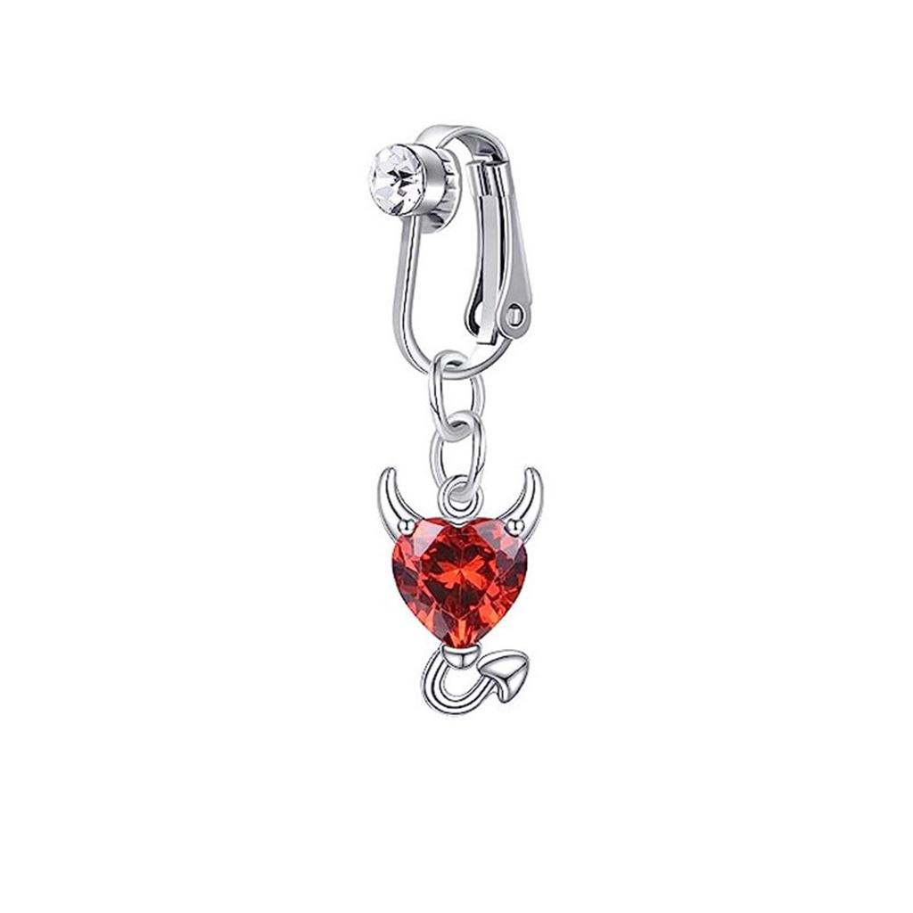 1pc Seri Merah Hati Kristal Pusar Cincin Stainless Steel Shiny Cubic Zircon Pusar Tindik Panjang Liontin Drop Perhiasan Tubuh