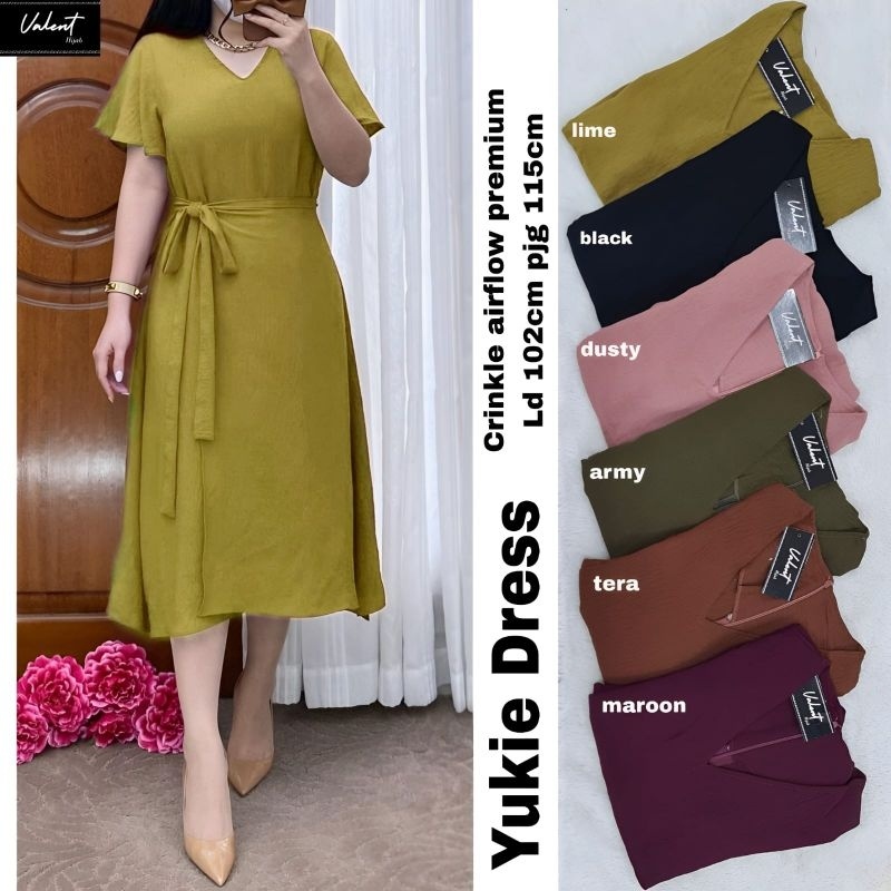 YUKI MIDI DRESS ORI VALENT | Ld102 Crinkle Airflow Premiun