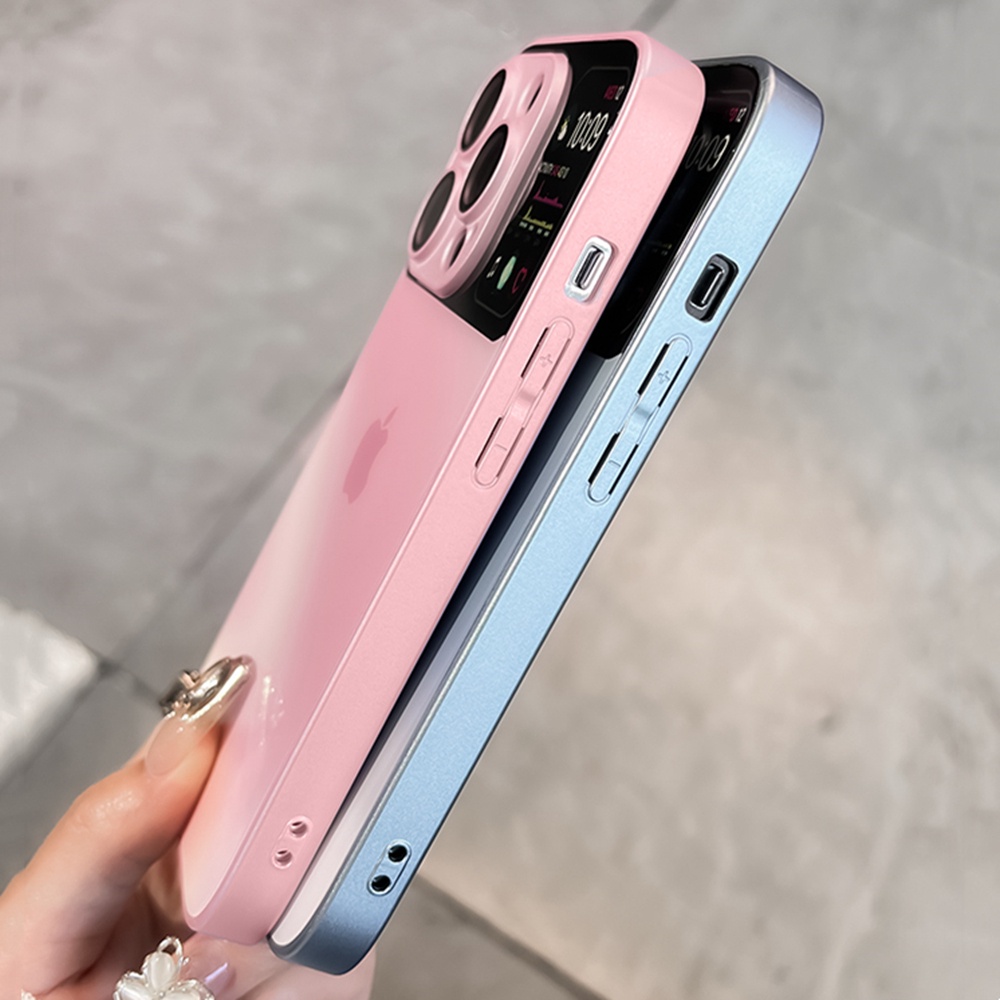 IPHONE Casing Kaca Anti Gores Gradasi Iphone11 12 13 14 Pro Max14 Plus Case Silikon Cair Pelindung Kamera Shockproof Bumper Cover