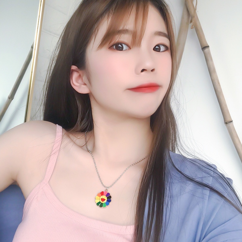 Rainbow Kalung Pria Trendi ins Hip-Hop Versi Korea Influencer Street Wear Sederhana All-Match Liontin Bunga Matahari Pria