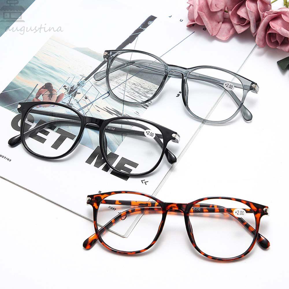 AUGUSTINA Kacamata Baca Portable Lensa Bening +1.0~ +4.0 Motif Leopard Bingkai Hitam Resin Kacamata Presbyopic