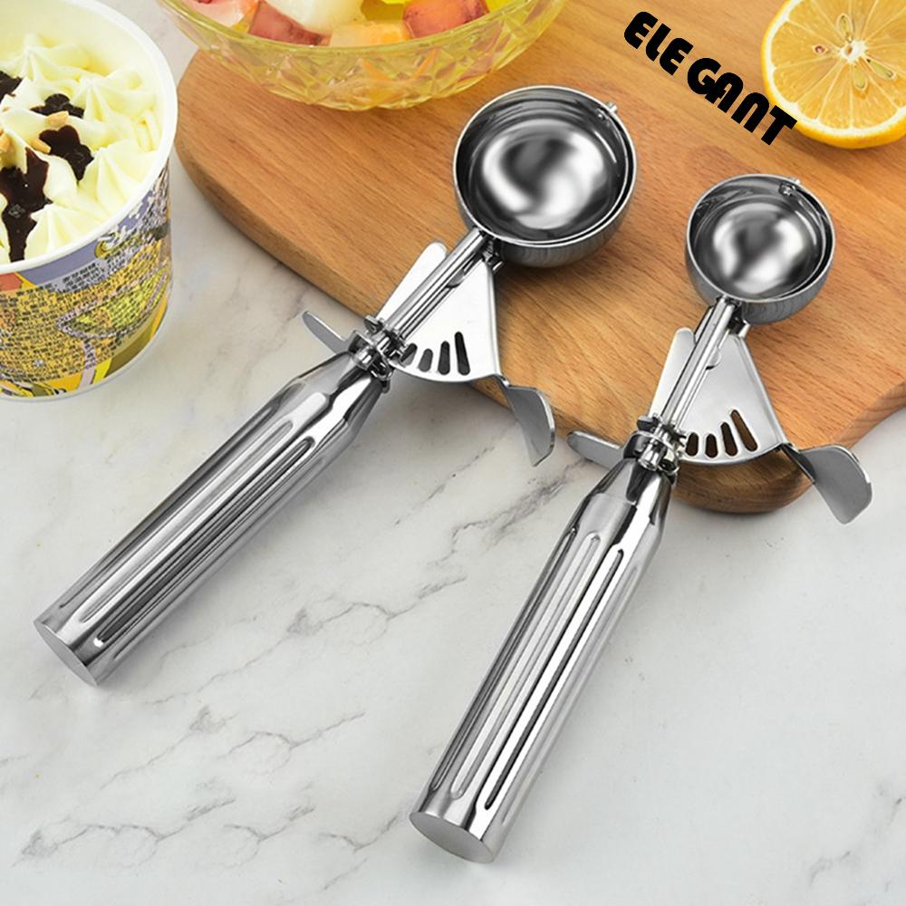 【 ELEGANT 】 Sendok Es Krim304 Stainless Steel Dengan Trigger Cookie Buah Kue Adonan Gadget Dapur