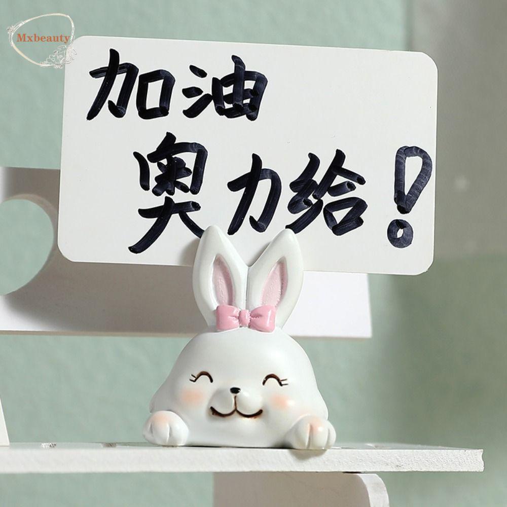 MXBEAUTY Rabbit Note Holder Perlengkapan Kantor Kawaii Desktop Kerajinan Foto Stander Hiasan Meja Memo Klip Holder