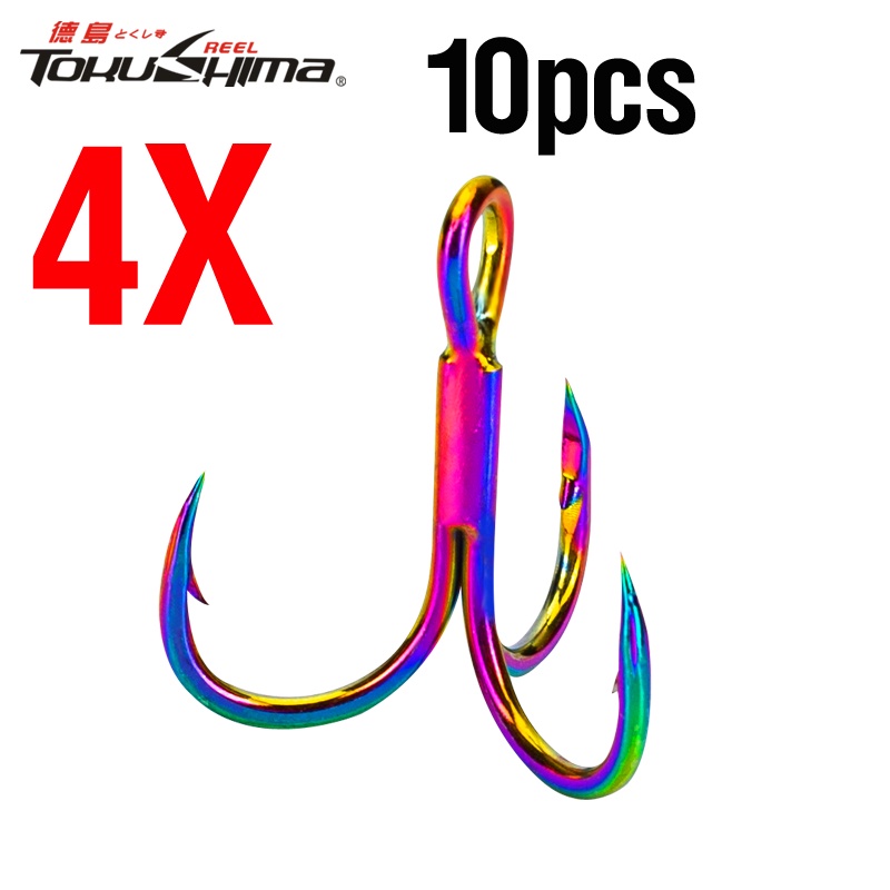 Antirust4# 6# 8# 10# Warna-warni Memancing Treble Hooks Kuat Treble Hook 10 Pcs Baja Karbon Tinggi Triple Barbed Fishing Hook Air Asin