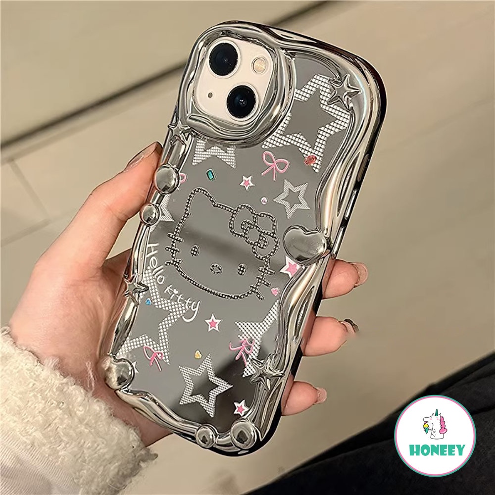 Korea Manis Keren Kartun Graffiti Mirror Phone Case Kompatibel Untuk iPhone 14 Pro Max13 12 11 Pro Max XR XS Berlapis Perak Shockproof Back Cover