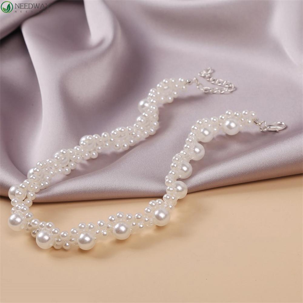 NEEDWAY Mutiara Kalung Fashion Perhiasan Geomertik Wanita Liontin Berlian Imitasi Kristal Bunga