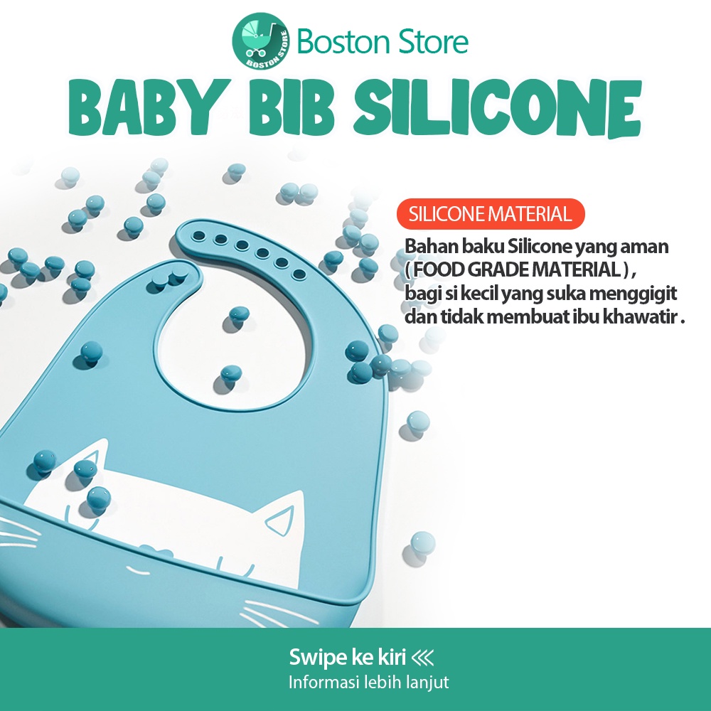 Bostonstore BABY BIB Celemek Makan Bayi Slaber Silikon Anak Bibs Karet Silicon Anti Air