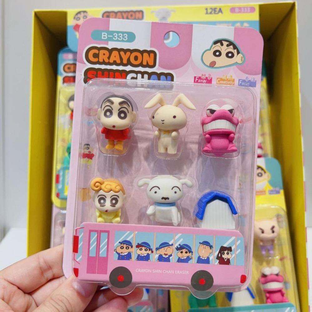 QUINTON Crayon Shinchan Eraser, Hadiah Natal Crayon Shinchan Action Figure, Anime Peripheral Anime Figure Model Set Figura Model Anime Action Figure Untuk Pasokan Siswa Sekolah