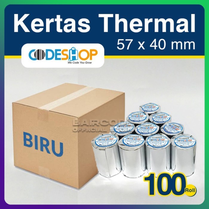 

Kertas Thermal 57 x 40 Codeshop Struk Kasir 58mm Cetak Biru - 100 Roll PST79