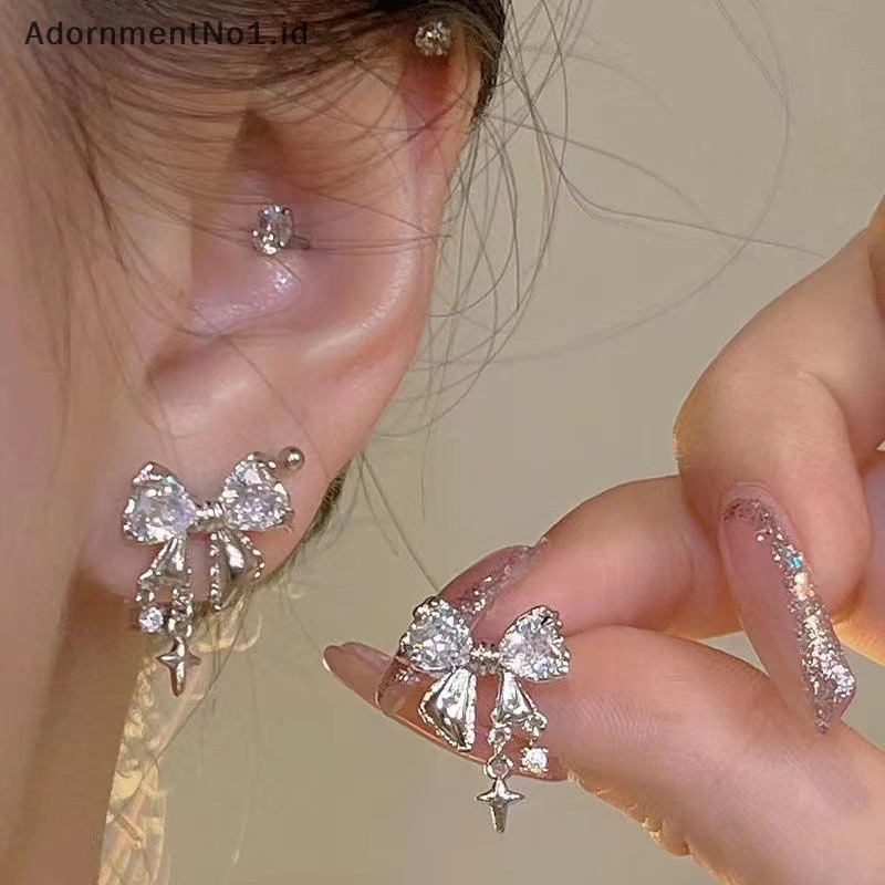 [AdornmentNo1] Korea Exquisite Bow-knot Zircon anting pejantan untuk wanita berlian imitasi anting gadis pesta perhiasan ulang tahun hadiah