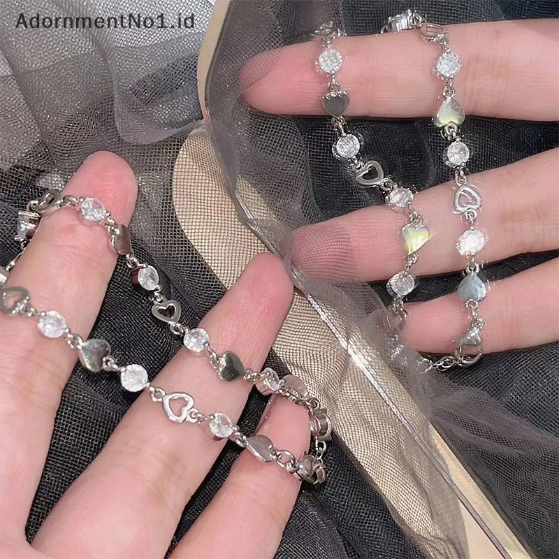 [AdornmentNo1] Korea Fashion Shiny Zircon gelang untuk wanita gadis berkilau Hollow hati halus elegan rantai gelang pesta perhiasan hadiah