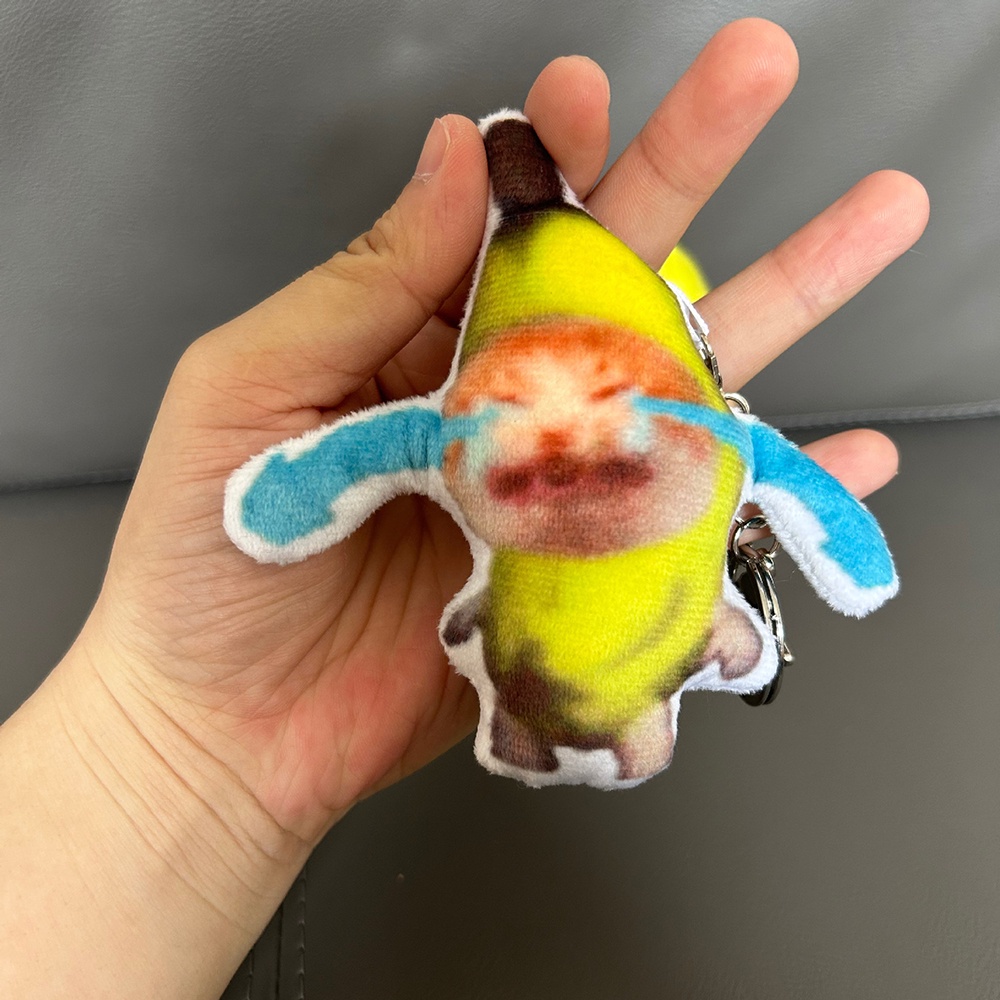 Tiktok Banana Cat Mencicit Gantungan Kunci Boneka Suara Hewan Keychain Kreatif Lucu Banana Cat Emoji Tas Liontin