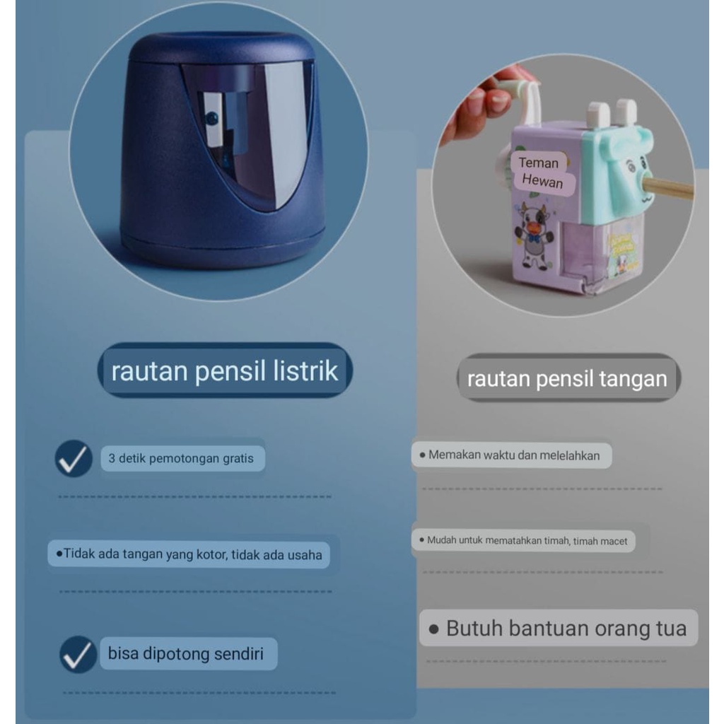 Rautan Asahan Orotan Elektrik  Pencil Sharpener/ Electrik 1 mata / 1 lubang USB / batu Baterai