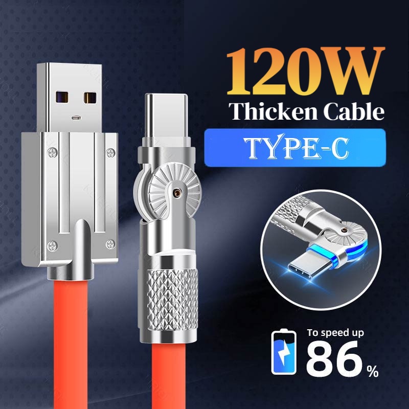 Kaos Kaki Jempol 120W 6A zinc alloy Gaming180° Kabel Data Putar USB Tipe C Kabel Pengisian Cepat Untuk Samsung Smart Phone Silicone Cable