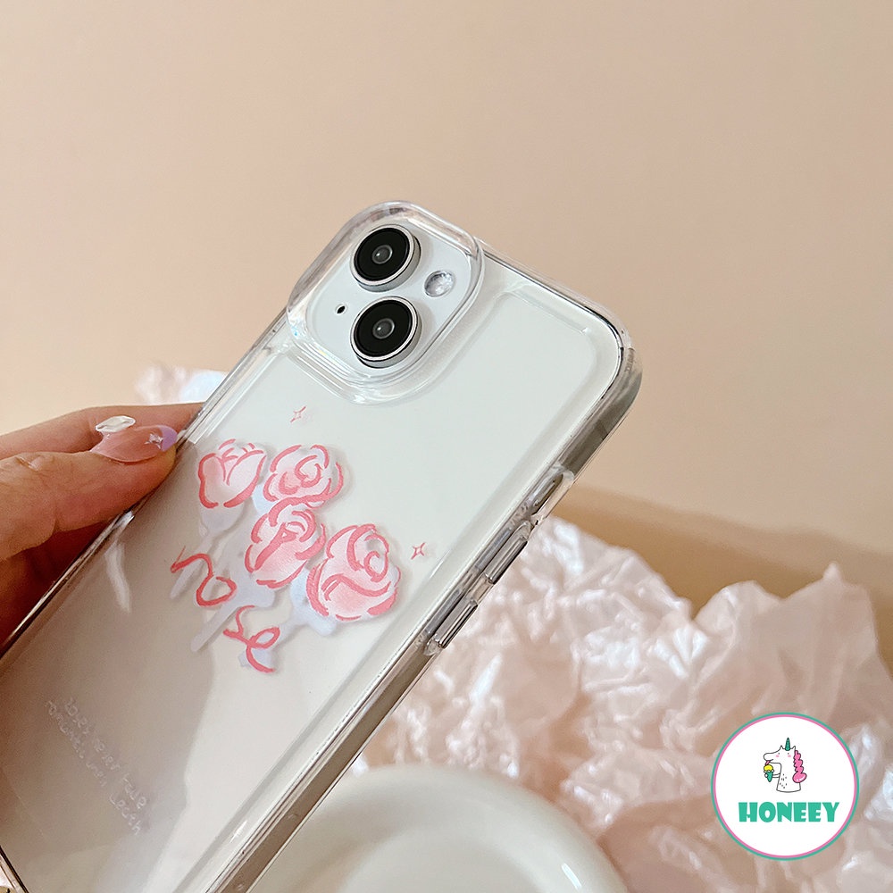 IPHONE Casing Ponsel Mawar Desain Garis Art Pink Kompatibel Untuk Iphone14 13 12 11 Pro Max XR Xs7 8 Plus Cover Silikon Lembut Transparan