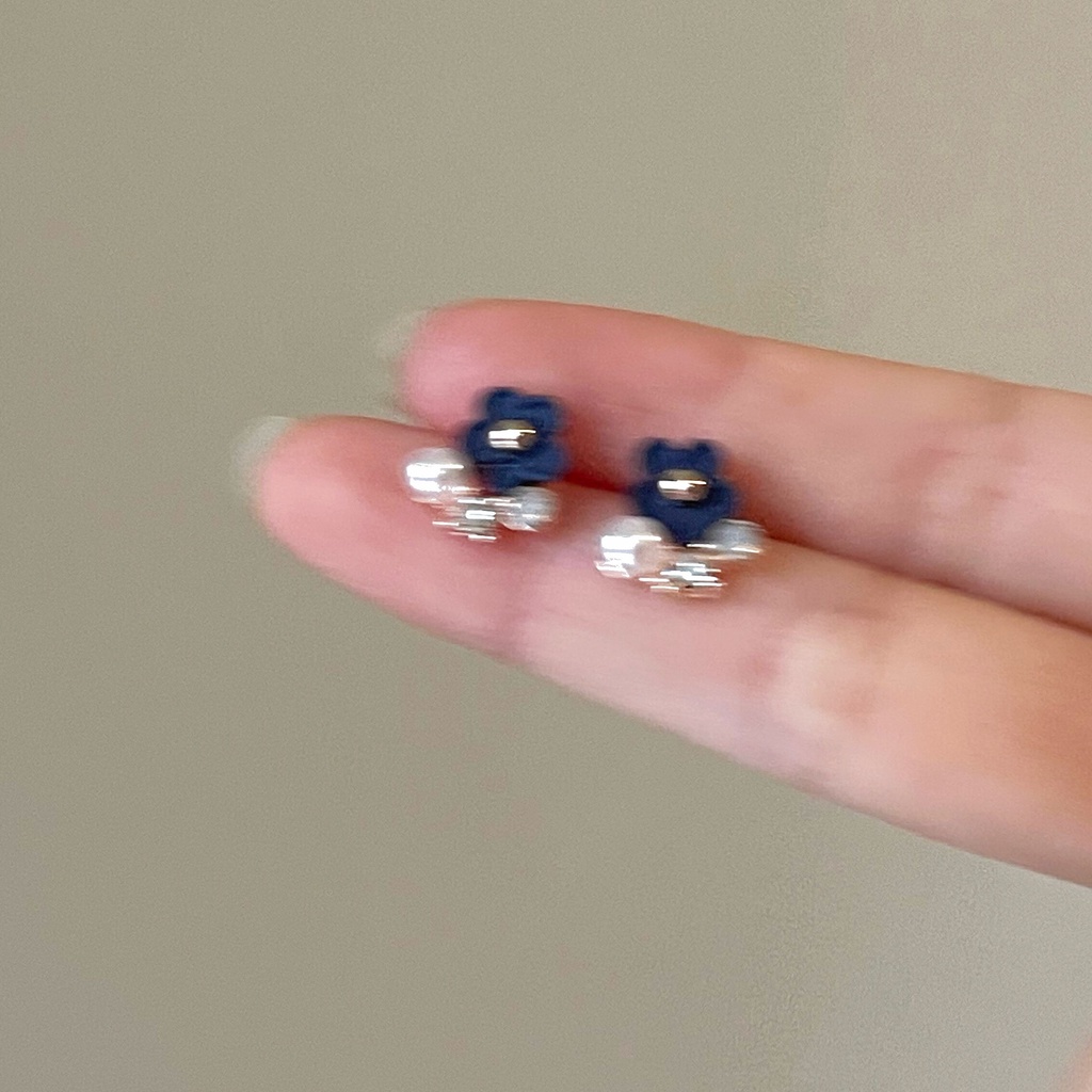 Anting Biru Manis Dan Kompak Dan Klip Telinga Anting Indah Sederhana Dan Elegan Baru