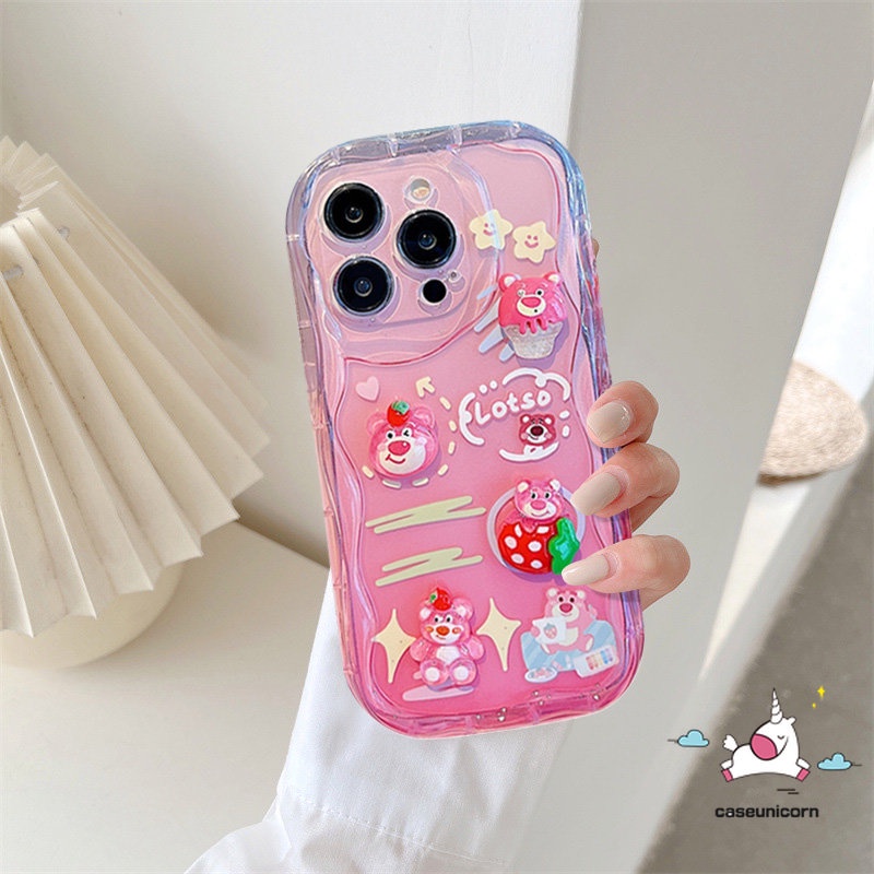 Cute Strawberry Bear Manyo 3D Steric Doll Case Untuk Realme C55 C53 5s 6i 9i 5 7i 5i C31 C25s C12 C25 C35 C3 C11 C21Y C15 C20 C25Y C30 C17 C3 C21 C20A Soft 3D Wavy Curved Edge Case