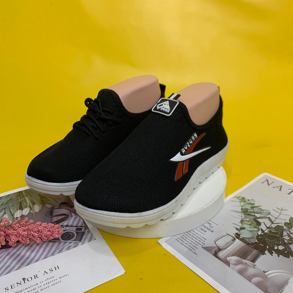 CUCI GUDANG TOPGROSIR LV0117 Sepatu Rajut Wanita Import Hitam Sepatu Sekolah Lentur