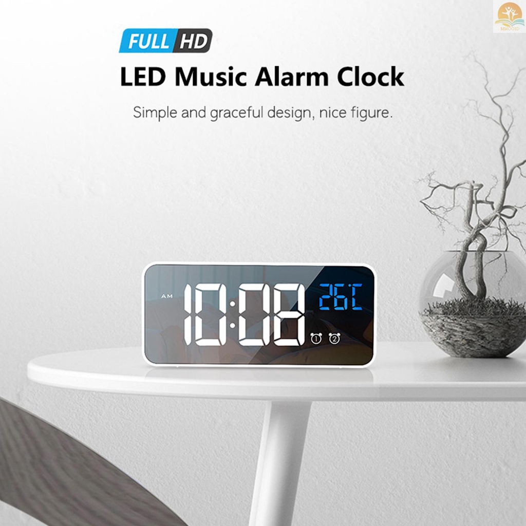 In Stock Jam Alarm Digital LED Untuk Kamar Tidur Jam Elektronik Dengan Termometer 2alarm Fungsi Tunda 4tingkat Kecerahan Jam Cermin Pengisian USB Untuk Meja Samping Tempat Tidur Kantor