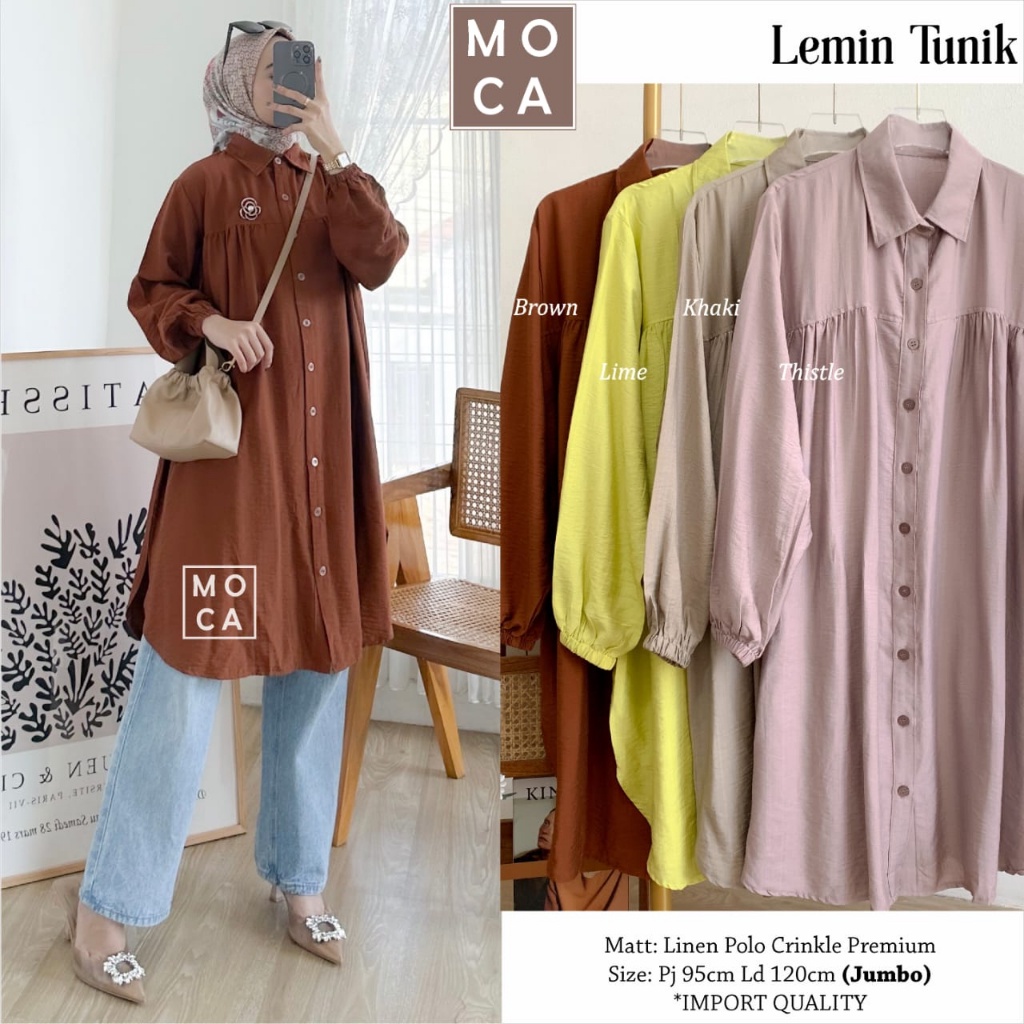 LEMIN TUNIK Jumbo ORI MOCA | Ld120 Linen Polo Crinkle Prrmium