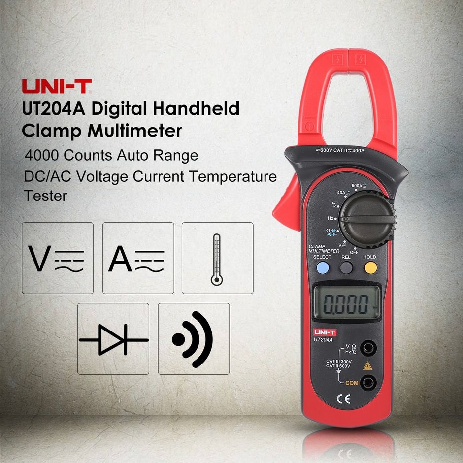 AKN88 - UNI-T UT-204A - AC-DC Digital Clamp Meter LCD Display Multitester