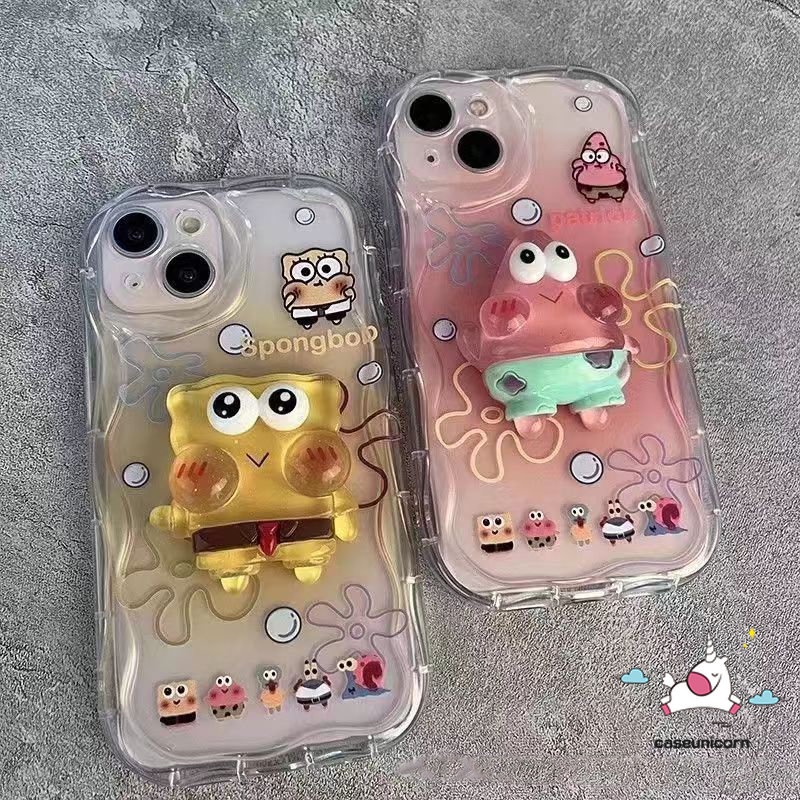 Stand Case Boneka Sterik 3D Lucu Untuk Realme C53 C55 C33 9i 6i 5s C31 C25 C12 7i 5i 5 C25s C35 C11 C21Y C15 C20 C25Y C30 C21 C17 C3 C20A 3DWavy Tepi Melengkung Spongebob Patrick Star Case