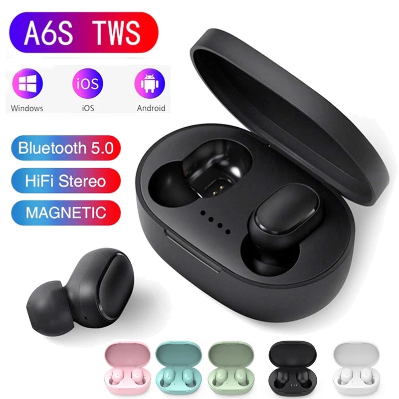 TWS A6s Headset Bluetooth 5.2 Bass 9D Mini Earphone Wireless Waterproof Headphone HiFi Stereo Sound Henset Bloetooth with Microphone Sport Handset Gaming Hedset Handsfree Earbuds Hendset Hanset Hetset Heandset Android