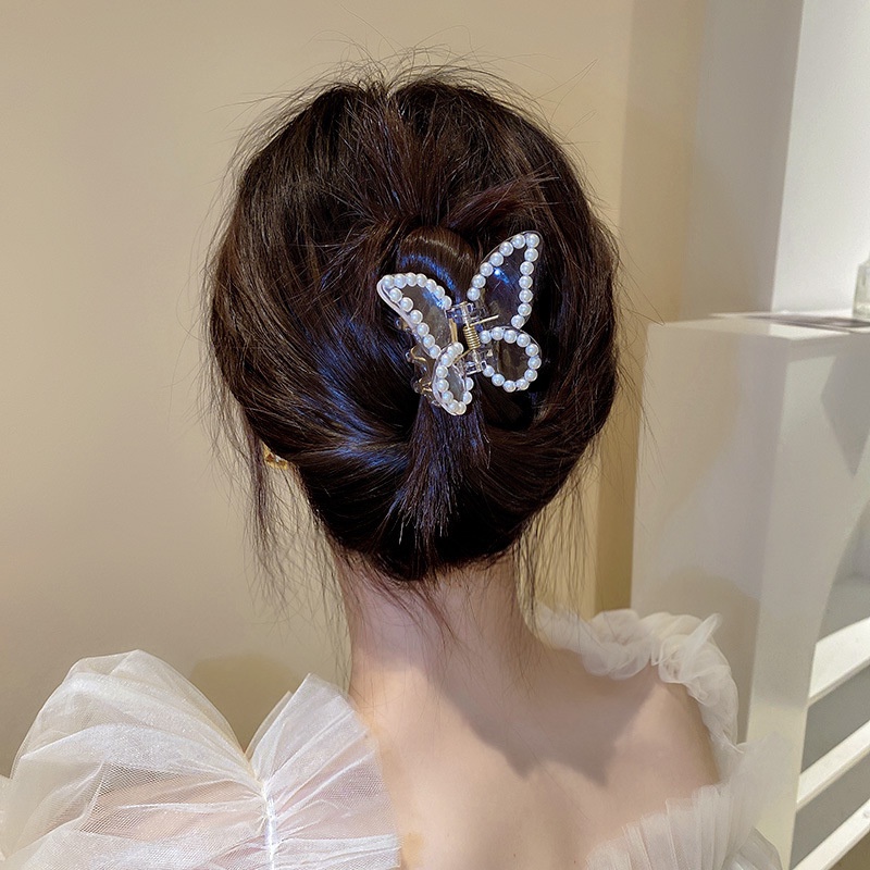 Peri Ponytail Holder Romantis Kepiting Rambut Cakar Gadis Manis Aksesoris Rambut Harian Hadiah Korean INS Style Populer Sederhana Transparan Mutiara Kupu-Kupu Fantasi Rambut Pin