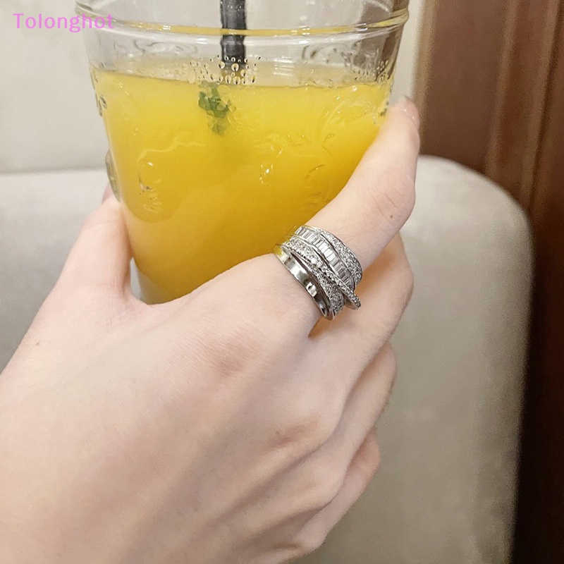 Tolonghot&gt; Zirkon Multi-layer Cincin Untuk Wanita Pesta All-match Fashion Perhiasan Vintage Pembukaan Adjustable Finger Ring Shiny Combination Ring well