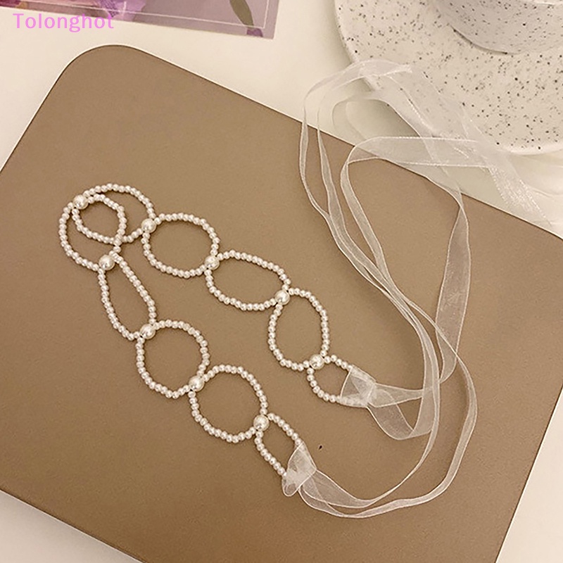 Tolonghot&gt; Manis Kristal Mutiara Hairband Romantis Manik-Manik Bunga Renda Panjang Rambut Pita Hiasan Kepala Renda Klavikula Choker Kalung Perhiasan well