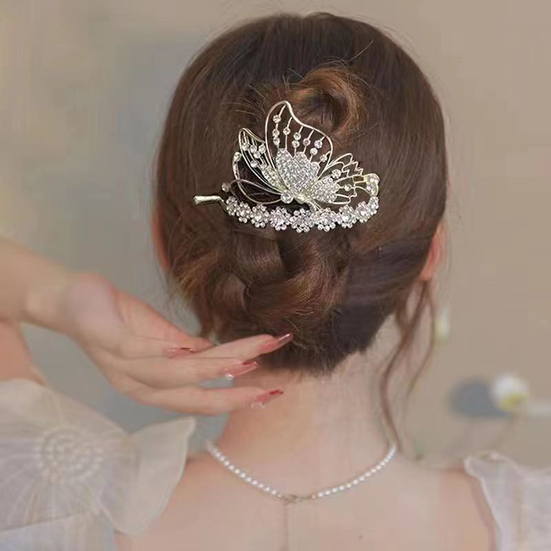 Sederhana Retro Bersinar Berlian Imitasi Kupu-Kupu Jepit Rambut Korea INS Gaya Populer Wanita Elegan Ponytail Holder Hiasan Kepala Fashion Harian