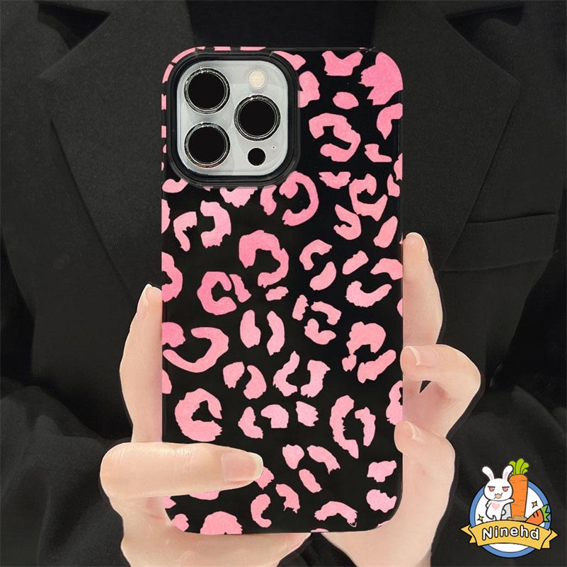 IPHONE Casing Motif Leopard Pink Mewah Kompatibel Untuk Iphone14 13 12 11 Pro Max X Xr Xs Max 8 7 6 6s Plus SE 2020hitam Sederhana Casing Ponsel Silikon Ultra-Tipis Shockproof Frame Back Cover