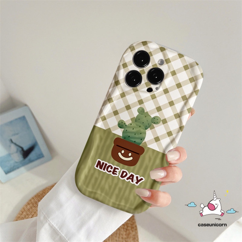 Fashion Casing Ponsel Tepi Melengkung Bergelombang 3D Untuk Infinix Hot12 10 30 8 11 20 9 Bermain Panas 30i 8 9 10Lite Note12 4G 12 G96 Pola Kisi Tanaman Pot Segar Kaktus Lembut Tpu Penutup Belakang