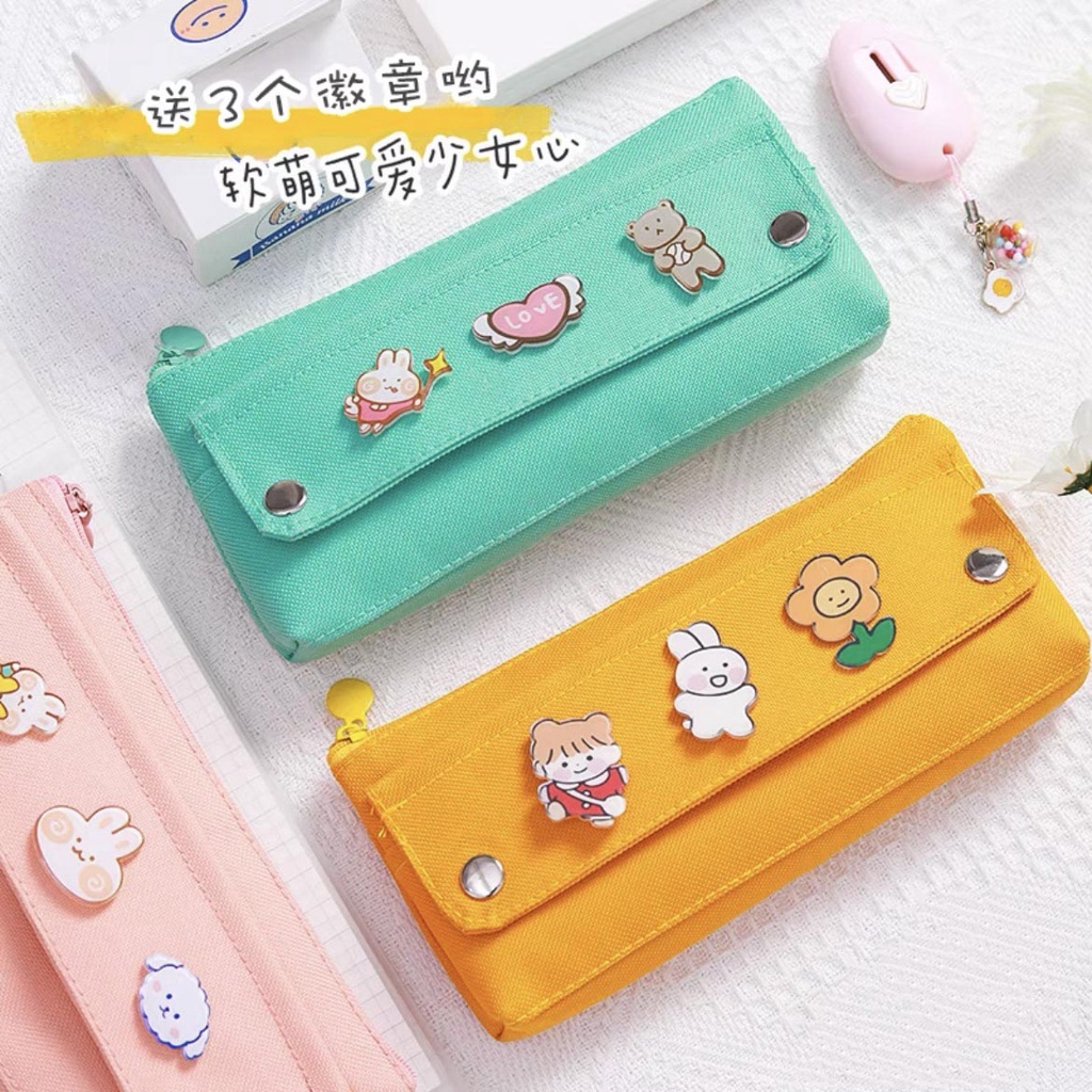 

FREE PIN + Kotak Pensil Viral Polos Kain / Tempat Pensil Anak Bahan Kain Kartun Lucu Pin 3