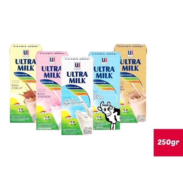 

Ultra Milk susu UHT FUll Cream Strawberry Cokelat Moka 250 ml