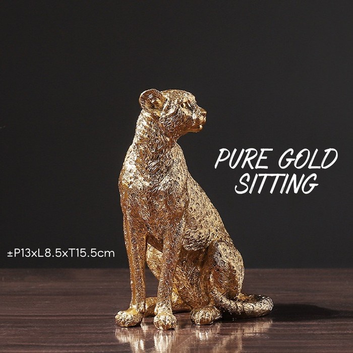 Gold JAGUAR Statue Patung Hiasan Pajangan JAGUAR Emas Macan Singa - PureGoldSitting