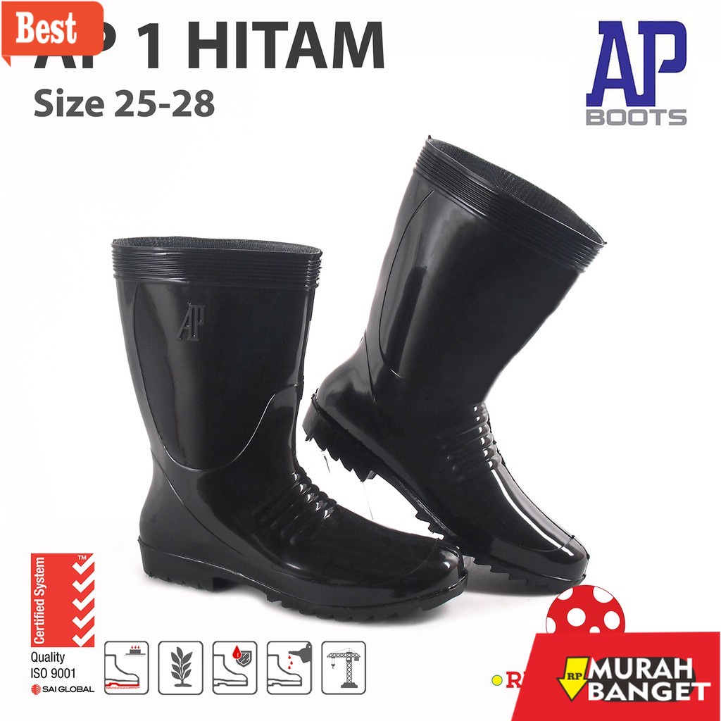Boot pria terbaru- Sepatu Boot Pendek AP Boots AP 1 BLACK Kebun Pabrik Peternakan