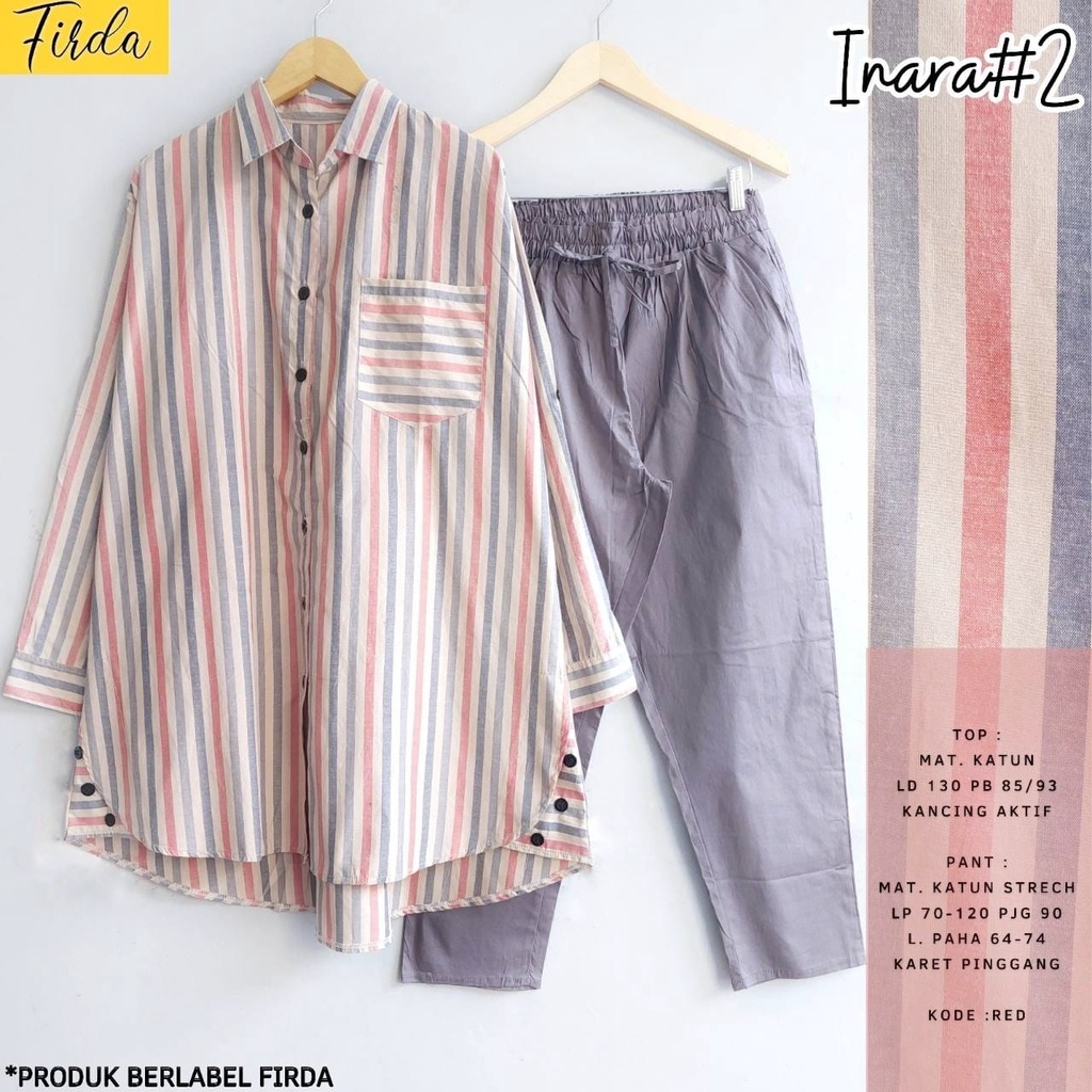 SETELAN WANITA JUMBO BLOUSE + CELANA LD 130 KATUN STRIPE INARA / INARA SET #2 / SARAH SET BY FIRDA