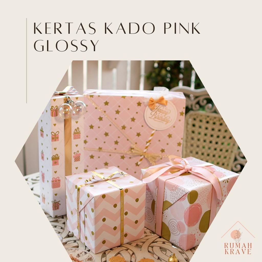

RUMAH KRAVE - Kertas Kado Pink Glossy Gold Waterproof Polkadot Star