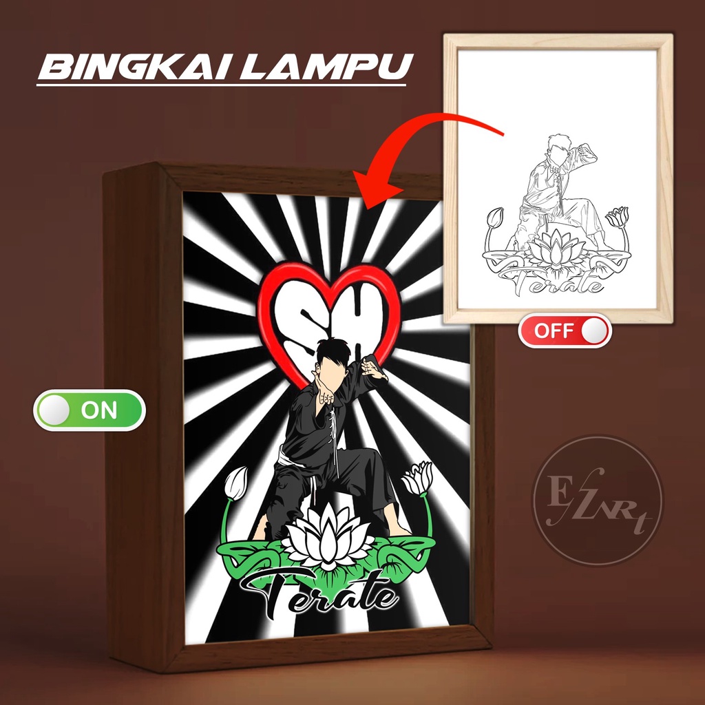 Pigura Lampu Tema PSHT SH Terate Bingkai LED Light Painting Art Neon Box Pajangan Dekorasi Meja Hias