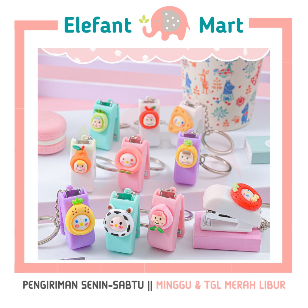 

ELEFANT Stapler Mini Karakter Steples Kertas Cekrekan Gantungan Tas Kunci Penjilid Buku Staples Keychain