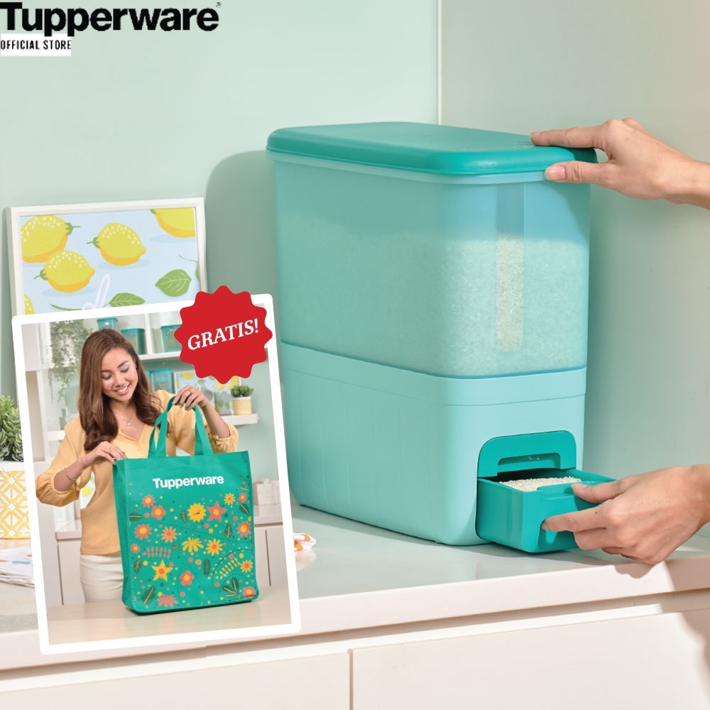 TUPPERWARE TEMPAT BERAS PLASTIK BIRU RICE BOX SMART 10 KG BELI
