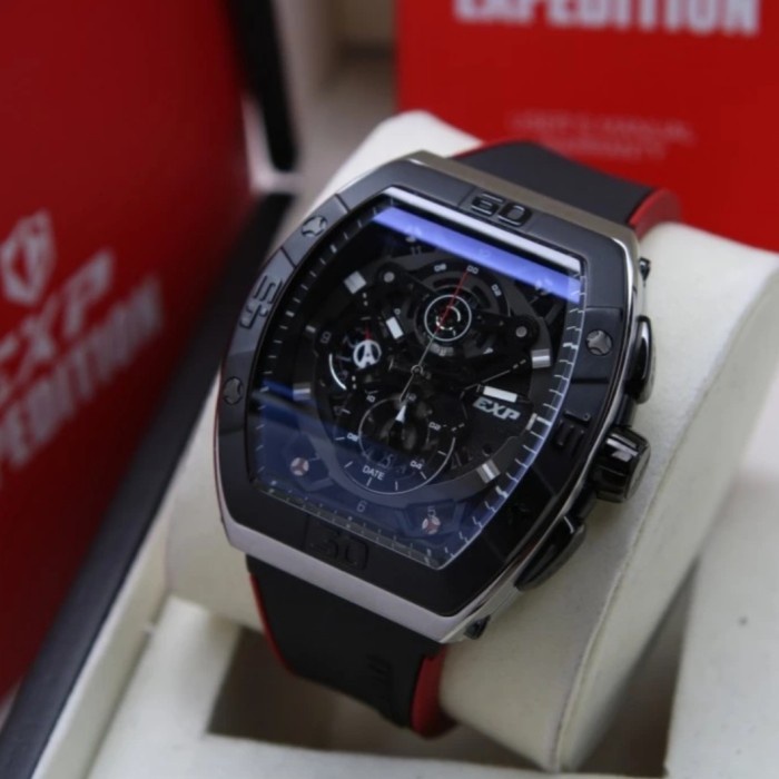 JAM TANGAN PRIA / COWOK EXPEDITION EXP 6800 ORIGINAL RUBER  silver black Vs