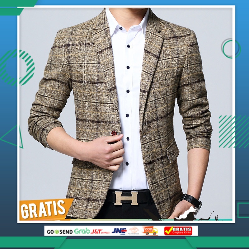 JAS KEREN STYLE TERBARU TERLARIS /JAS Blazer Pria Kotak-kotak Jas Pria Pemuda   Leisure