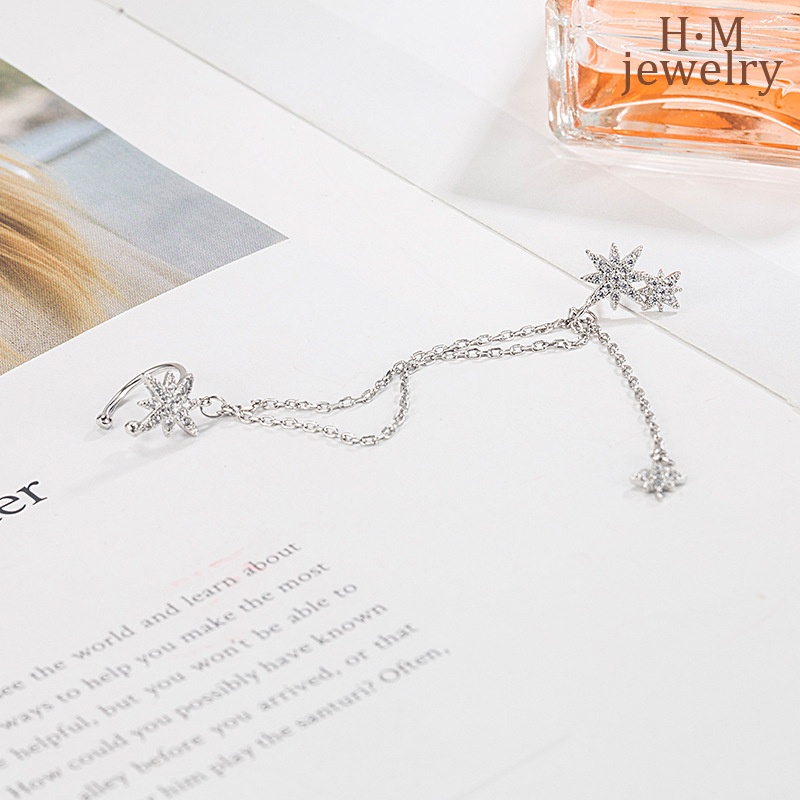 Anting Asimetris Perak S925 2023anting Rumbai Baru Klip Telinga Tanpa Tindik