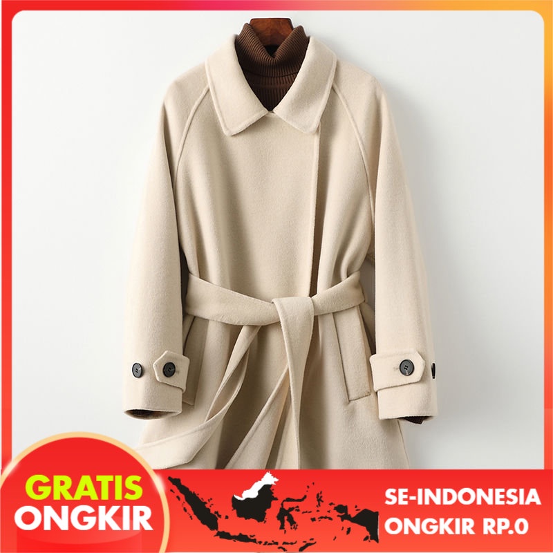 Jas Wanita 100 Wol Domba Wanita| Mantel Wol Reversibel  Kasual   2023