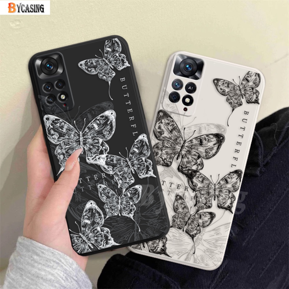 Redmi Note11 Pro Note11S 10C 10A 9C 9T 9A Note10 5G Note10S Note9 Note8 Note7 Poco M4 Pro M5S M3 X3 NFC F3 F4 GT Retro Glitter Sketsa Kupu Kubus Lurus Soft Case BY