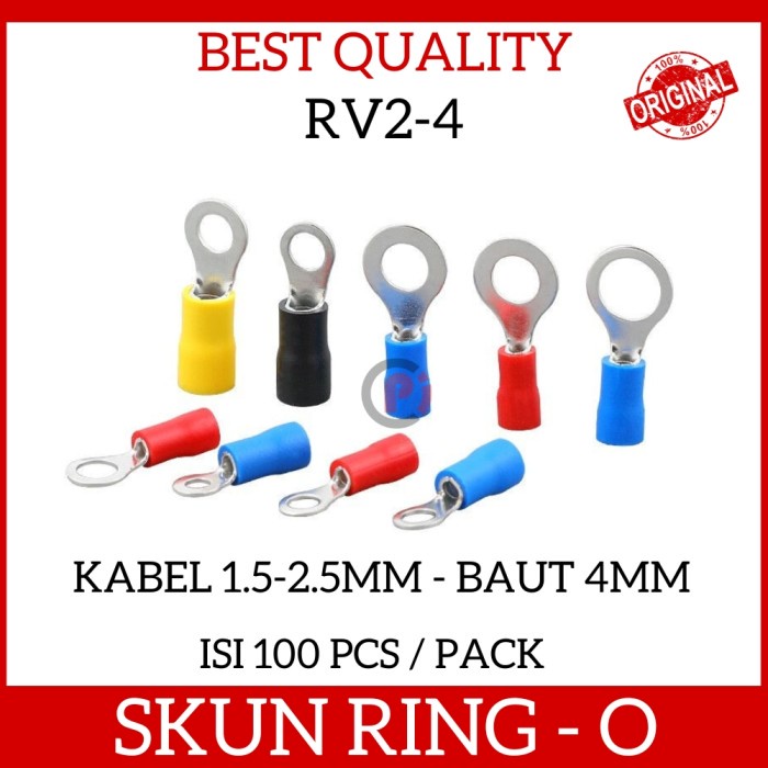 Isi 100 Pcs Skun Kabel 2.5mm Ring Bulat O RV 2-4 Baut 4mm Insulated